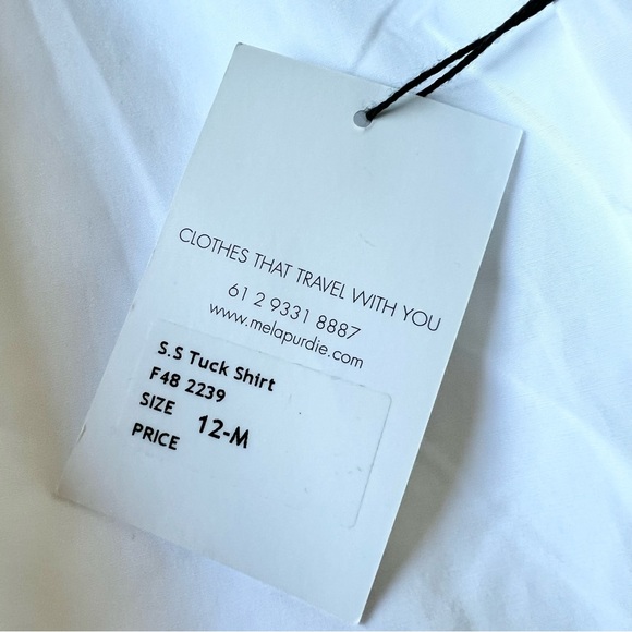 Mela Purdie SS Tuck Shirt White Button Down Blouse Size Medium relaxed - Picture 10 of 16